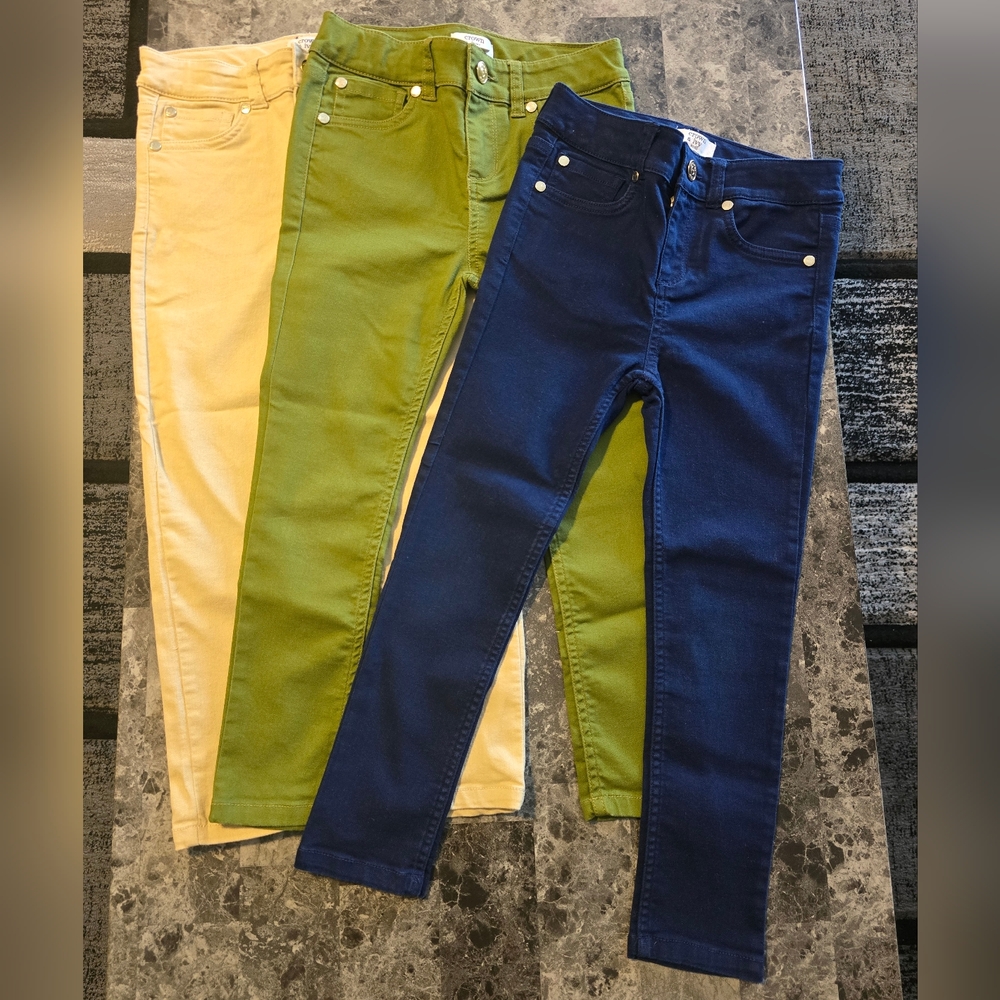 Girls Set of Three Skinny Jeans in Khaki, Green, and Blue